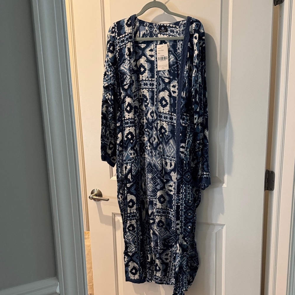 Navy and White Printed Women’s Duster Dress